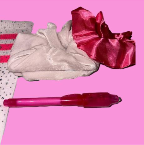 Thigh high bright pink striped socks w/ rhinestones + hidden zip pocket scrunchi - Picture 4 of 4